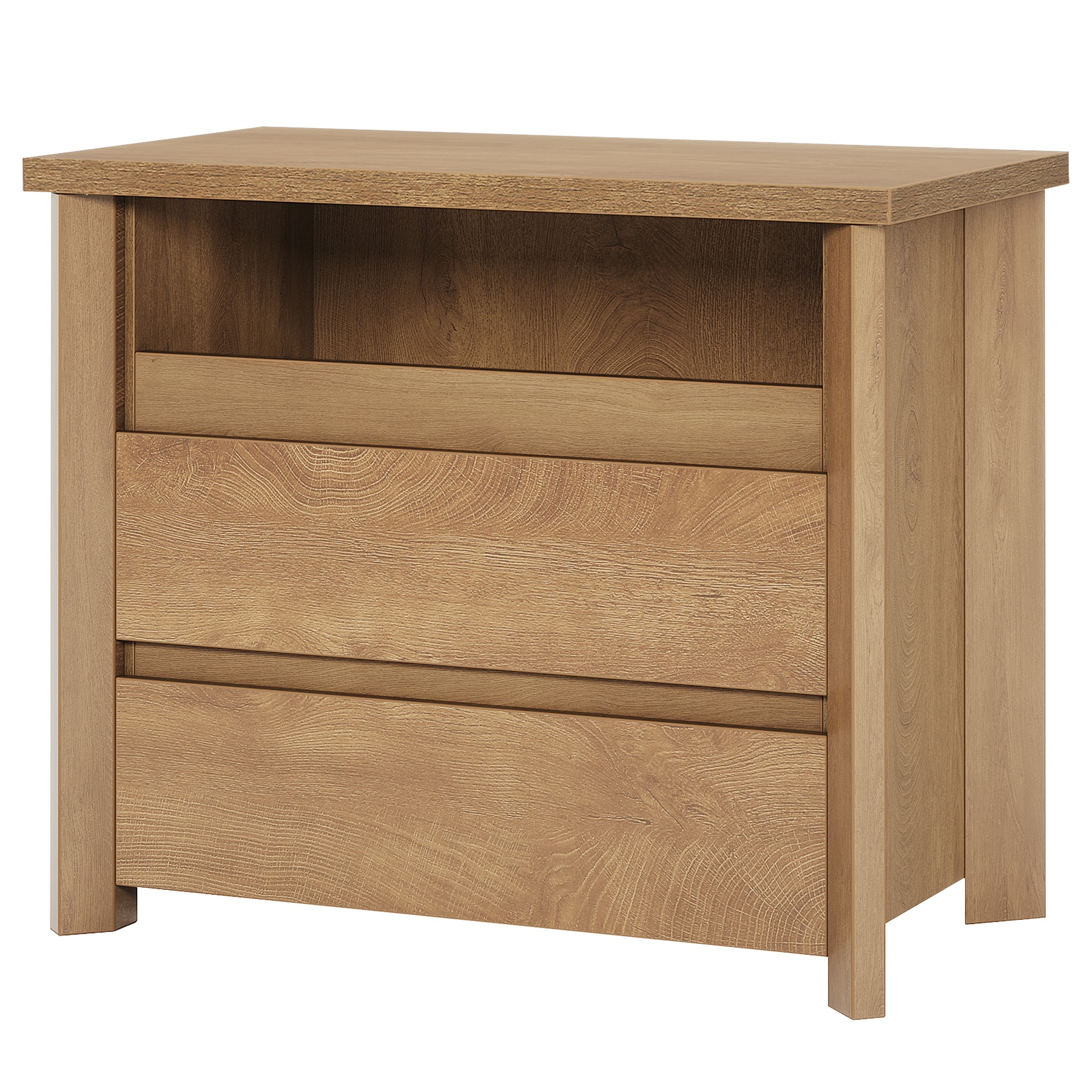 Wide Nightstand, Farmhouse Bedside Table With 3 Storage Drawers_voghion.com